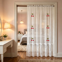 Cortina de poliéster transparente con encaje jacquard estilo francés y patrón de corazones para habitaciones infantiles y dormitorios de niñas, bonita, sin perforaciones, para ventanas abatibles.