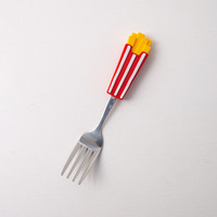 Fourchette à dessert et à frites en acier inoxydable pour enfants avec logo personnalisé, manche en silicone à motif rayé