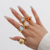 Productos de Joyería Populares 2026: Anillos de Moda de Aleación Baratos en Tendencia, Diseños Mixtos, Venta al por Mayor, Set de Anillos Irregulares con Gemas Acrílicas