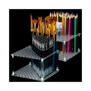 Acrylic Paint Brushes Holder 96 Holes Perspex Pen Organizer Stationery Markers Fountain Pen Display Rack For Stationery Store