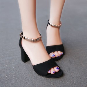 Summer Fashion Versatile Ankle Strap Sandals Plus Size Women's Square Toe Black Thick High Heel Sandals - Product Image 1