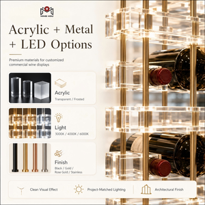 Cantinetta Personalizzabile per Sala Vini di Lusso, Espositore da Bar in Acrilico e Metallo, <span class=keywords><strong>Portabottiglie</strong></span> con Luce a LED - Product Image 3