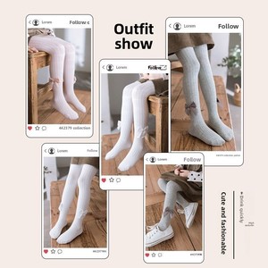 Collants pour filles Printemps-Été, Leggings pour enfants en coton tricoté à rayures verticales, Chaussettes épaisses respirantes avec grand nœud pour bébé - Product Image 3