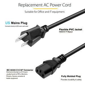 ETL chứng nhận 5ft 10 amps C13 đen 3 prong AC dây cáp điện cho thiết bị điện tử, TV, máy tính, máy in, đài phát thanh, màn hình - Product Image 3