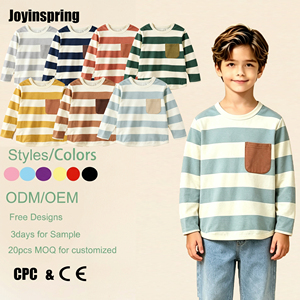 T-<span class=keywords><strong>shirt</strong></span> à manches longues en coton rayé pour enfant garçon, col rond, avec poche avant, décontracté, à porter au quotidien, printemps et automne - Product Image 1