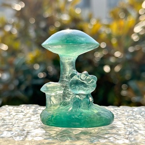 Nuovo arrivo creativo di cristallo verde Fluorite fungo ciao gattino intagli di alta qualità inciso a mano decorazioni naturali - Product Image 4