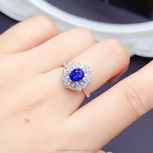 Bague pour femme en argent sterling 925 Nouveau design Classique Coupe ovale Saphir de pierres précieuses naturelles Prix bon marché pour mariage - Product Image 1