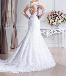 ชุดแต่งงาน S340 ปี 2025 ชุดเจ้าสาว Vestido De Noiva สีขาว กระโปรงลูกไม้เปิดหลัง ชุดเจ้าสาวแบบอิสลาม - Product Image 2