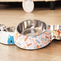 Bol d'alimentation rond pour animaux de compagnie en mélamine en acier inoxydable chat chien eau mangeoire double bol accessoires pour animaux de compagnie