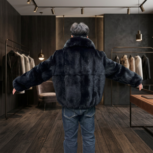 Nouvelle Veste Bomber Homme 2025 en Vraie Fourrure de Lapin Rex, Coupe Oversize avec Col Rabattable en Fourrure de Renard - Product Image 2