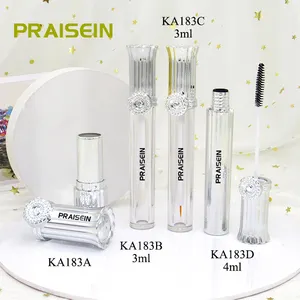 Fashion Cosmetics plastic packaging supplier produces silver lipstick container, round empty transparent lip gloss/mascara tubes