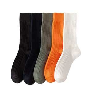 Pure Cotton Long Socks Mid-Calf Athletic Socks For Men Daily Wear Solid Color Breathable Sweat Absorbent White Black Orange - Product Image 5
