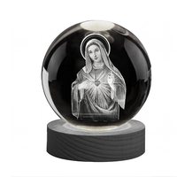 Honneur de Cristal 3D Vierge Marie Laser Gravure Boule De Cristal Led Base Avec Rotatif pour Cadeaux Religieux Table Nuit Dropshipping