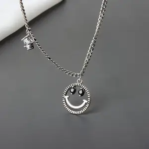 Fashion Smiling Face Thai Silver Necklace Love Heart Charm Necklace Choker For Women Vintage Gifts