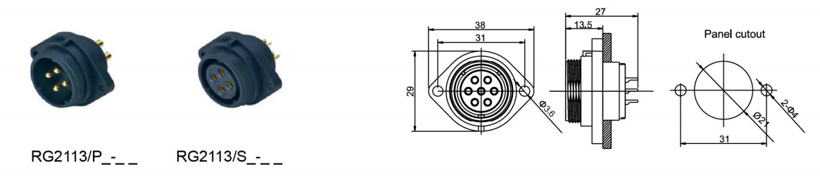 Industrial RG2112 SP21 Waterproof Panel Mount Connector 500V 30A For Automotive