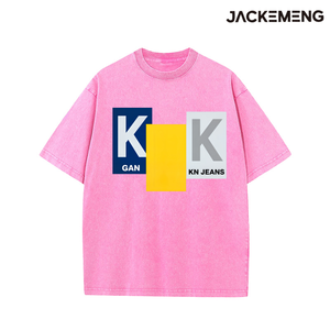 T-shirt en coton délavé oversize, style bloc moderne, imprimé texte K GAN <span class=keywords><strong>KN</strong></span> JEANS, streetwear rétro, décontracté, entrepôt USA, vente en gros - Product Image 5