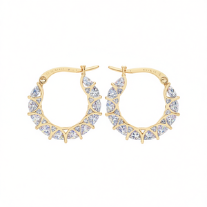 Pendientes de Aro de Platino E4385 con Cristales de Estrás, Diseño Geométrico, Lujosos, para Uso Diario de Mujer - Product Image 1