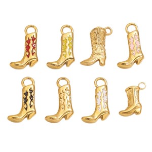 Western Cowboy <b>Boot</b> Pendant PVD 18K Gold Plated Stainless Steel Charms Bracelet Necklace Jewelry DIY Making Gift | Waterproof - Product Image 2