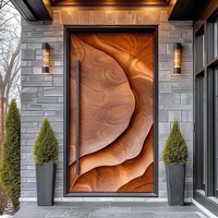 Puerta de Entrada de Lujo de Aleación de Aluminio con Textura de Madera Tallada a Mano, Puerta Principal de Seguridad Exterior para Residencia/Villa