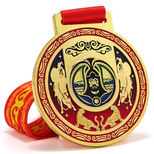 Médaille personnalisée sur le thème de la culture <span class=keywords><strong>nomade</strong></span> d'Asie centrale avec rubans, médaille sportive ethnique personnalisée en alliage de zinc émaillé, médaille d'or - Product Image 1