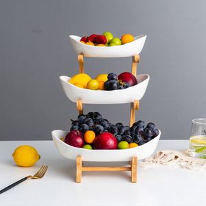 Étagères en bambou personnalisées à 3 niveaux, conteneur alimentaire, vaisselle, céramique, plateau à fruits multi-niveaux - Product Image 2