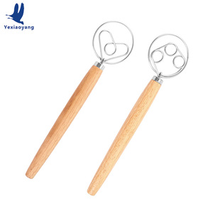 Manual Oak Handle Flour Mixer Stainless Steel Mixing Stick For Baking Pastry Tools - Product Image 3