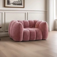 Fauteuil de salon moderne en chenille, style citrouille, moelleux et confortable, avec coussin, pour petit salon