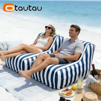 OTAUTAU Canapé-lit gonflable moderne inclinable et portable, pouf repose-pieds pour jardin, plage, piscine, chaise longue, pouf lavable