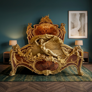 French Style Carved Wood <b>Bed</b> Upholstered Bedroom Furniture Luxury <b>King</b> <b>Size</b> Bedroom Set - Product Image 2