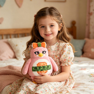 Peluche pingouin noir et rose 25 cm avec design Pixel Sushi pour enfants, jouets en peluche - Product Image 4