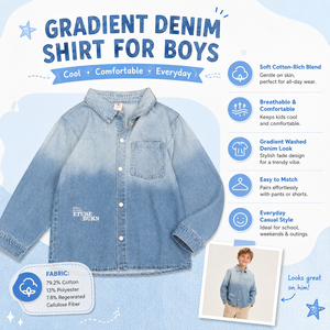 Chemise en jean dégradé pour garçons MZJ, 79,2 % coton mélangé, manches longues, décontractée, boutonnée, respirante, douce, 120-155 cm - Product Image 5