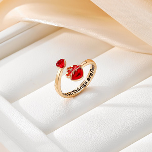 Bague ouverte en forme de fruit, design fraise rouge, couleur or et argent, bijoux pour femmes, cadeau pour étudiantes, style pour meilleures amies - Product Image 4