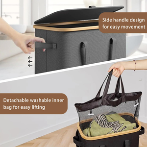 Bamboo Laundry Hamper for Clothes and Toys <b>Large</b> Capacity Laundry Hamper With Wheels Bamboo Laundry <b>Basket</b> - Product Image 3