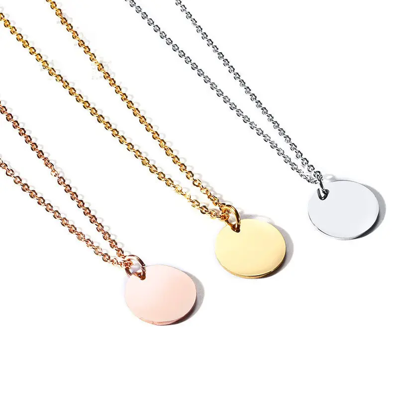 316L Stainless Steel Simple Women Coin Chain Necklace Mini Pendant