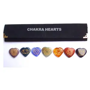 Chakra Engraved Symbol Hearts Set | 7 Chakra stone sets supplier natural