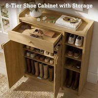 Meuble de rangement à chaussures moderne en bois avec portes mosaïques 3D, 1 tiroir supérieur et 5 étagères réglables, organisateur à bords incurvés pour couloir.