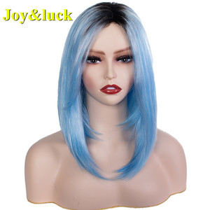 Perruque Bob Cosplay synthétique avec <span class=keywords><strong>frange</strong></span> — noble, perruques courtes lisses pour femmes en coton avec reflets bruns, blondes dorées, vente en gros - Product Image 4