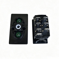 Interrupteur à bascule double LED vert 7 broches DC12V/24V DPDT (ON)-OFF-(ON), interrupteur à bascule modifié pour bateau, camping-car, camion, moto sans couvercle