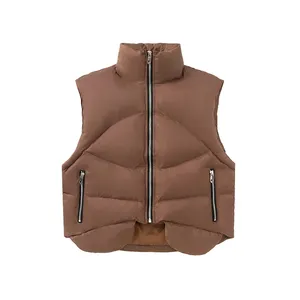 Custom fashion design vintage cropped puffer vest high quality quilted polyester waistcoat