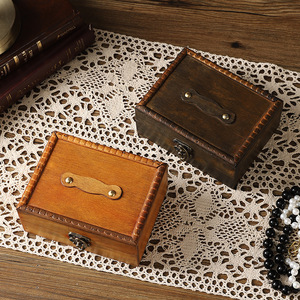 Retro Wooden Storage Box Solid Color <b>Sliding</b> Cover For Home Decor And Photography Props - Product Image 1