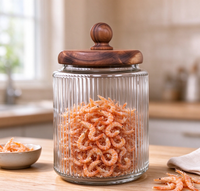 Pot de conservation en verre côtelé de 1000 ml avec couvercle hermétique en bois et bouton sphérique, récipient en borosilicate pour bonbons, haricots, aliments secs, cuisine