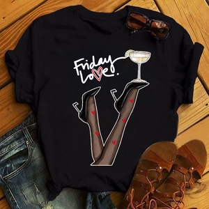Camiseta blanca para mujer, Camiseta con estampado de copa de vino, camiseta Harajuku con estampado informal para mujer, camiseta gráfica de manga corta de talla grande para niña - Product Image 3