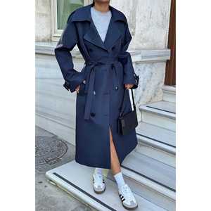 Manteau Trench pour Femme Navy Osanna, Double Boutonnage, Décoration Imprimée, Imperméable, Style Casual, Cachemire et Coton pour le Printemps et l'Hiver - Product Image 6