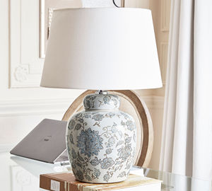 Hand Painted Ceramic <b>Desk</b> Lamp Includes an Extra <b>Large</b> Textured Straight Sided Shade in Sand - Product Image 1