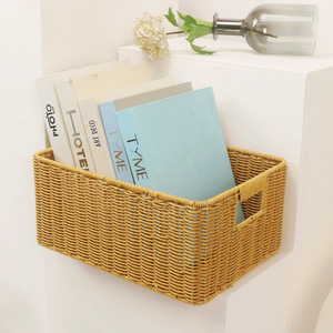Rattan Storage Basket Rectangle With Handle For <b>Desk</b> Organizing Books And Sundries - Product Image 3