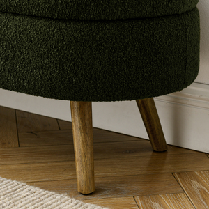 Panca contenitore ovale ottomana con gambe in legno di gomma, verde, 43,5x16x16 pollici - Product Image 5