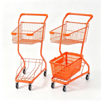Chariot de courses miniature durable à double couche avec revêtement en poudre, 4 roues, chariot à deux niveaux en métal pour le transport de marchandises en supermarché