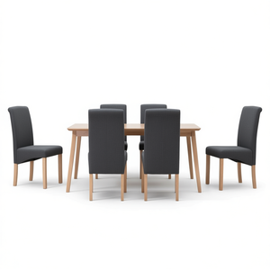 Ensemble de 6 chaises de salle à manger en tissu gris et bois, design ergonomique, mobilier de salle à manger moderne - Product Image 1