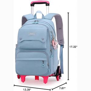Mochila escolar con ruedas de calidad, muestra gratuita, para niñas, impermeable, material de lujo, estilo moderno, con ruedas tipo trolley. - Product Image 2