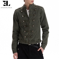 Veste Bomber LARSUR en toile de canard délavée sur mesure, style Napoléon, coupe slim, col montant, pour moto, type Hussar